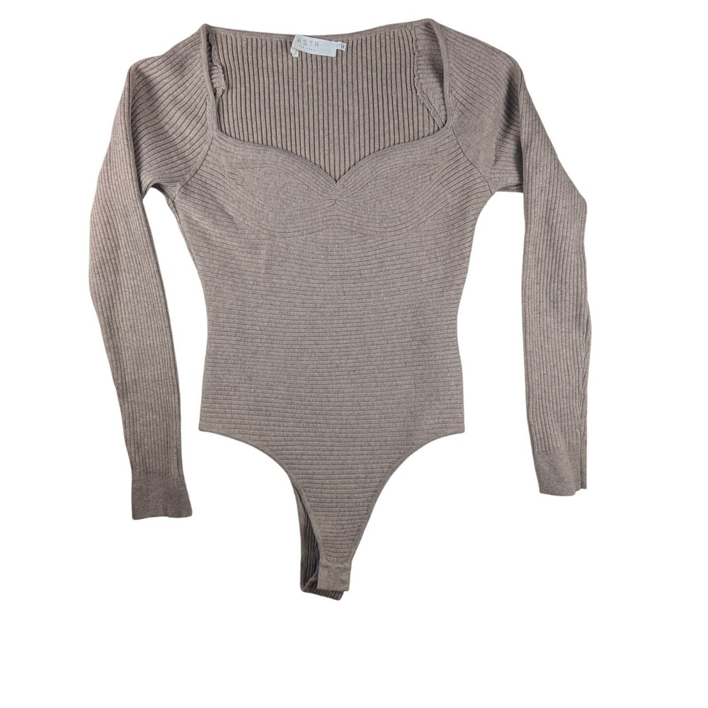 ASTR The label long sleeve Ribbed Knit‎ Oatmeal Bodysuit Size Large Soft Comfy